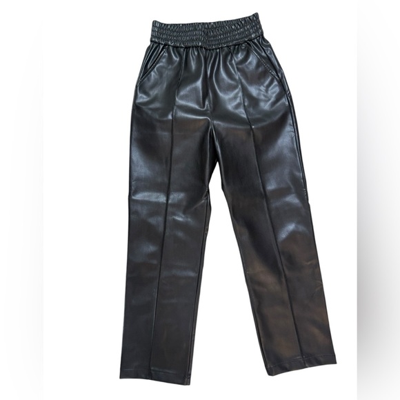 H&M elastic waist size 2 Black Faux Leather Pants excellent like new condition - Picture 2 of 4